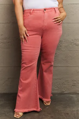 Bailey High Waist Side Slit Flare Jeans in Coral