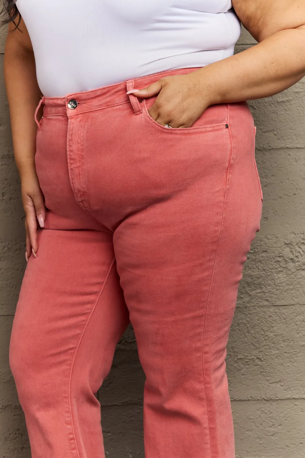 Bailey High Waist Side Slit Flare Jeans in Coral