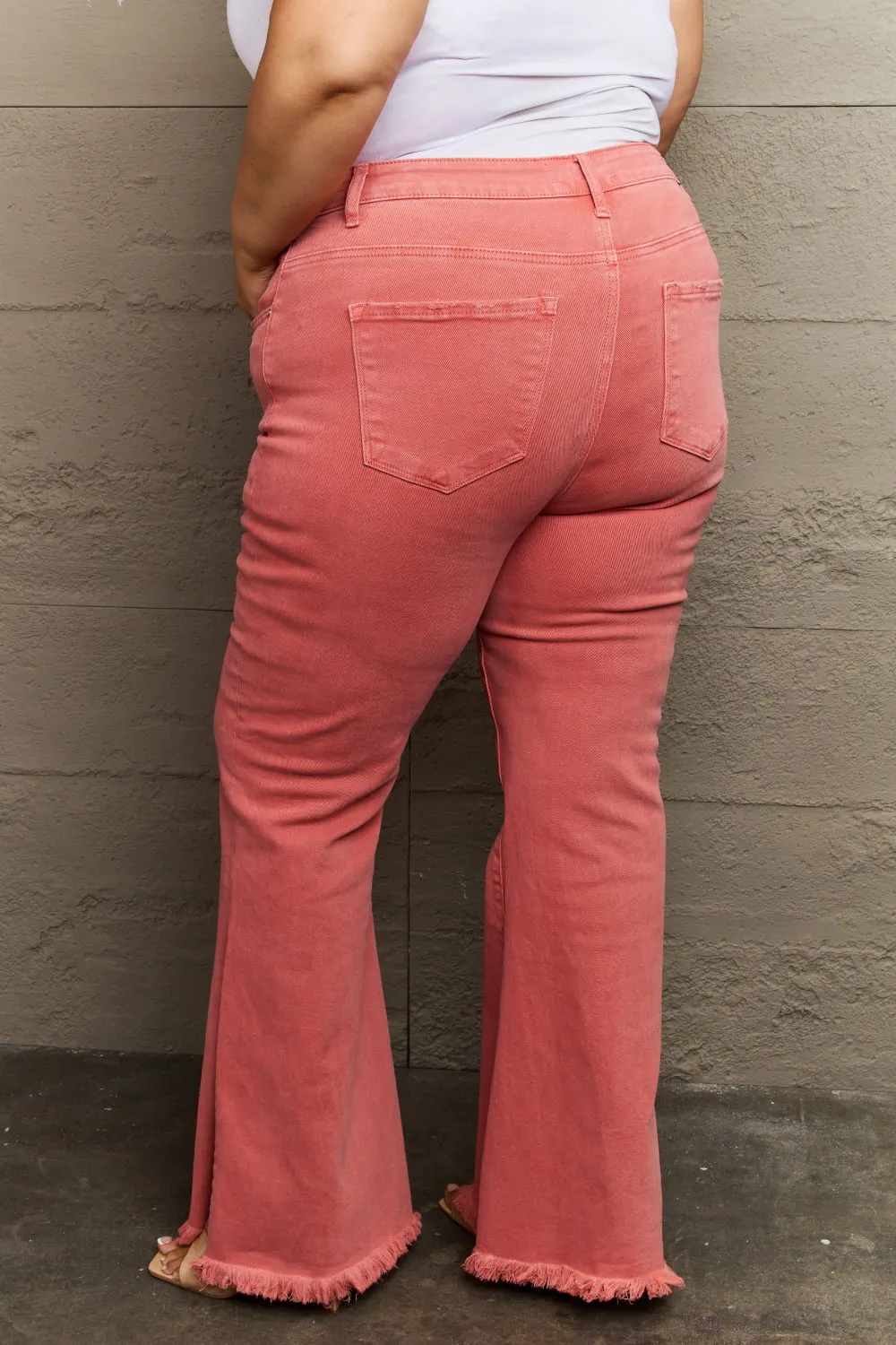 Bailey High Waist Side Slit Flare Jeans in Coral