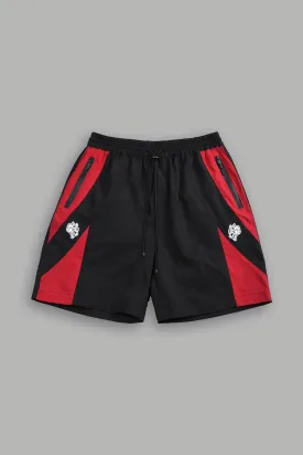 Dual Wolf Chopper Brolic Track Shorts in Black/Red
