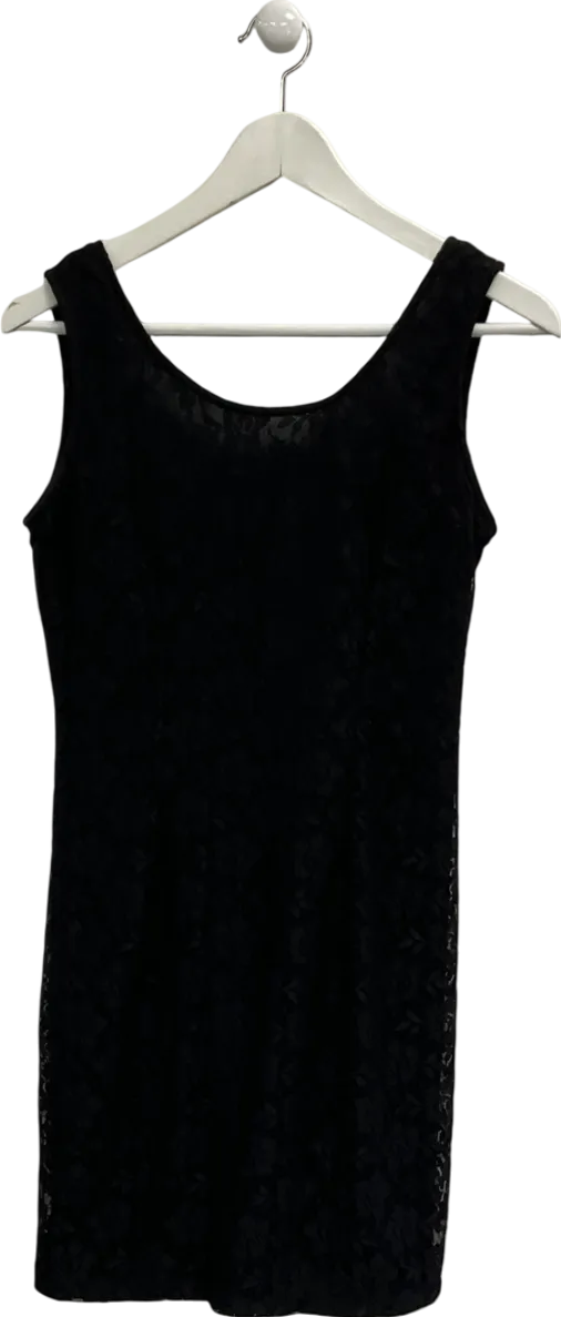 Fska Black Floral Lace Sleeveless Mini Dress, Low Cut Back With Bow Detailing UK M