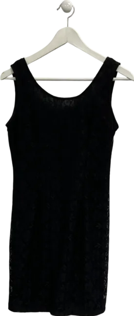 Fska Black Floral Lace Sleeveless Mini Dress, Low Cut Back With Bow Detailing UK M