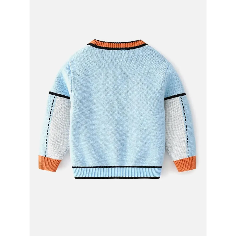 Kids Light Blue with Striking Orange Cardigan Sweater V neck