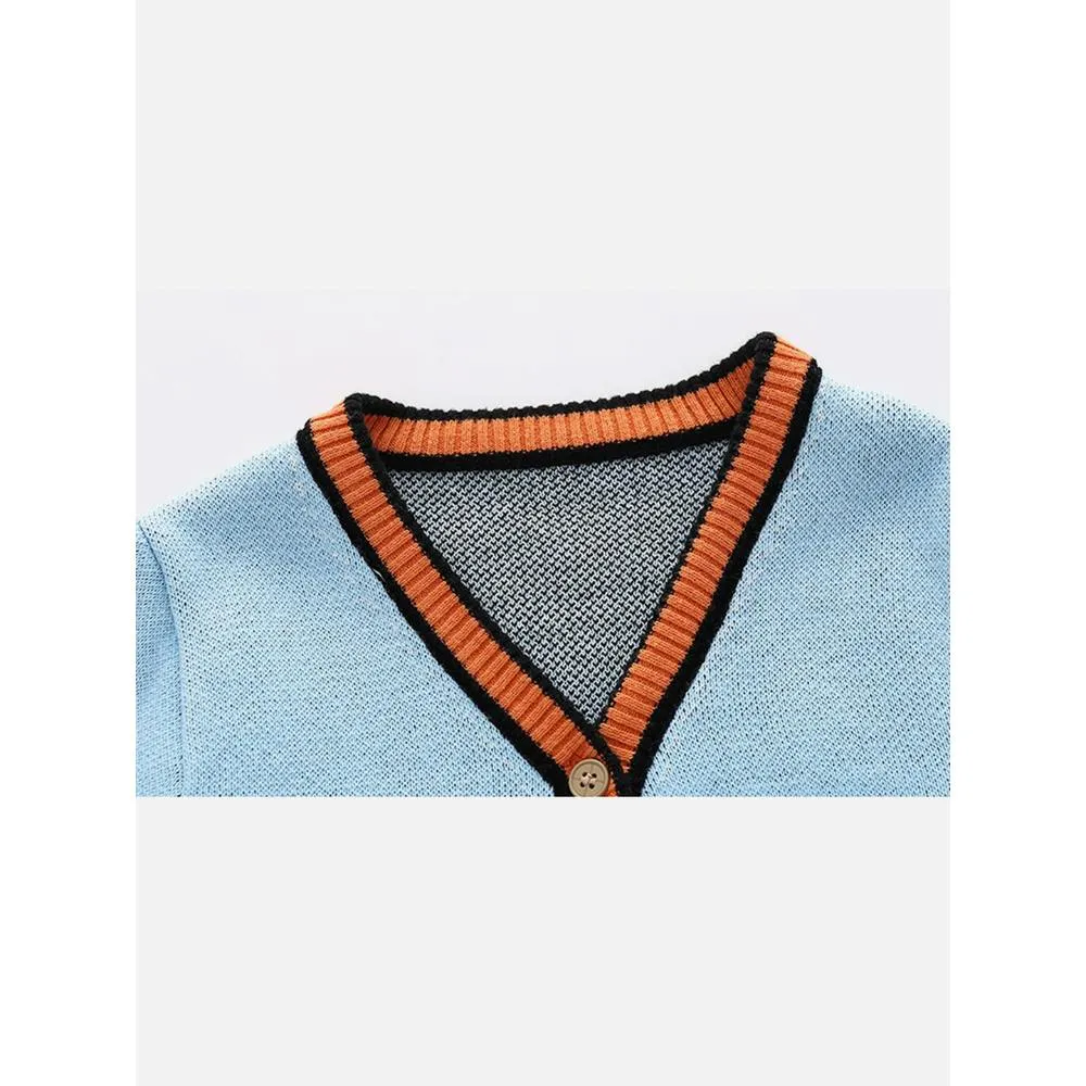 Kids Light Blue with Striking Orange Cardigan Sweater V neck