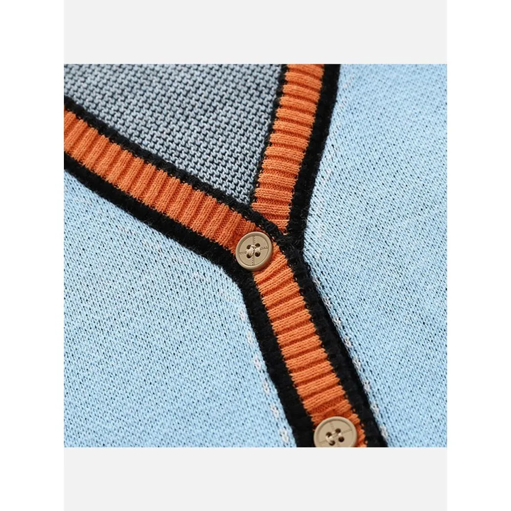 Kids Light Blue with Striking Orange Cardigan Sweater V neck