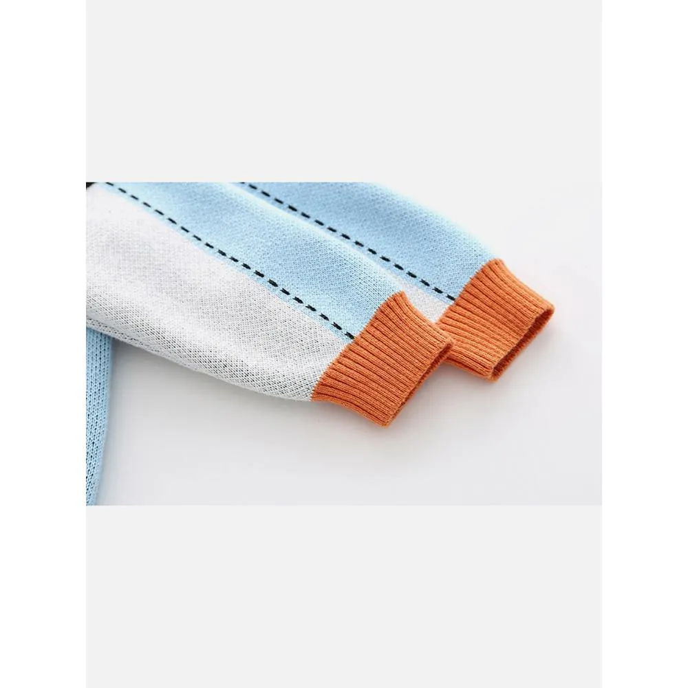 Kids Light Blue with Striking Orange Cardigan Sweater V neck