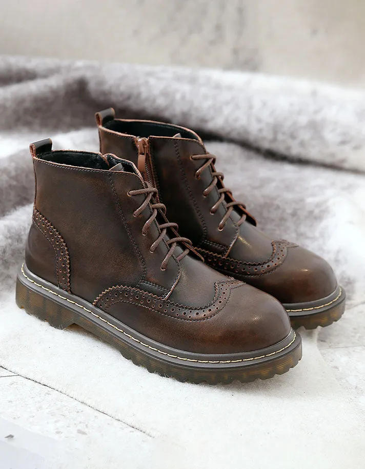 Round Toe British Brogue Style Lace Up Mary Jane Boots 41