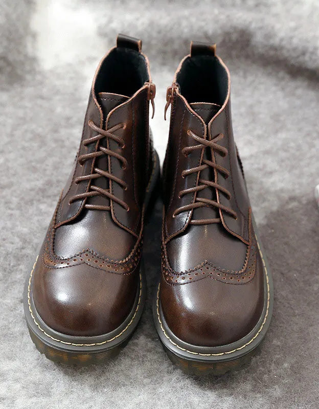 Round Toe British Brogue Style Lace Up Mary Jane Boots 41
