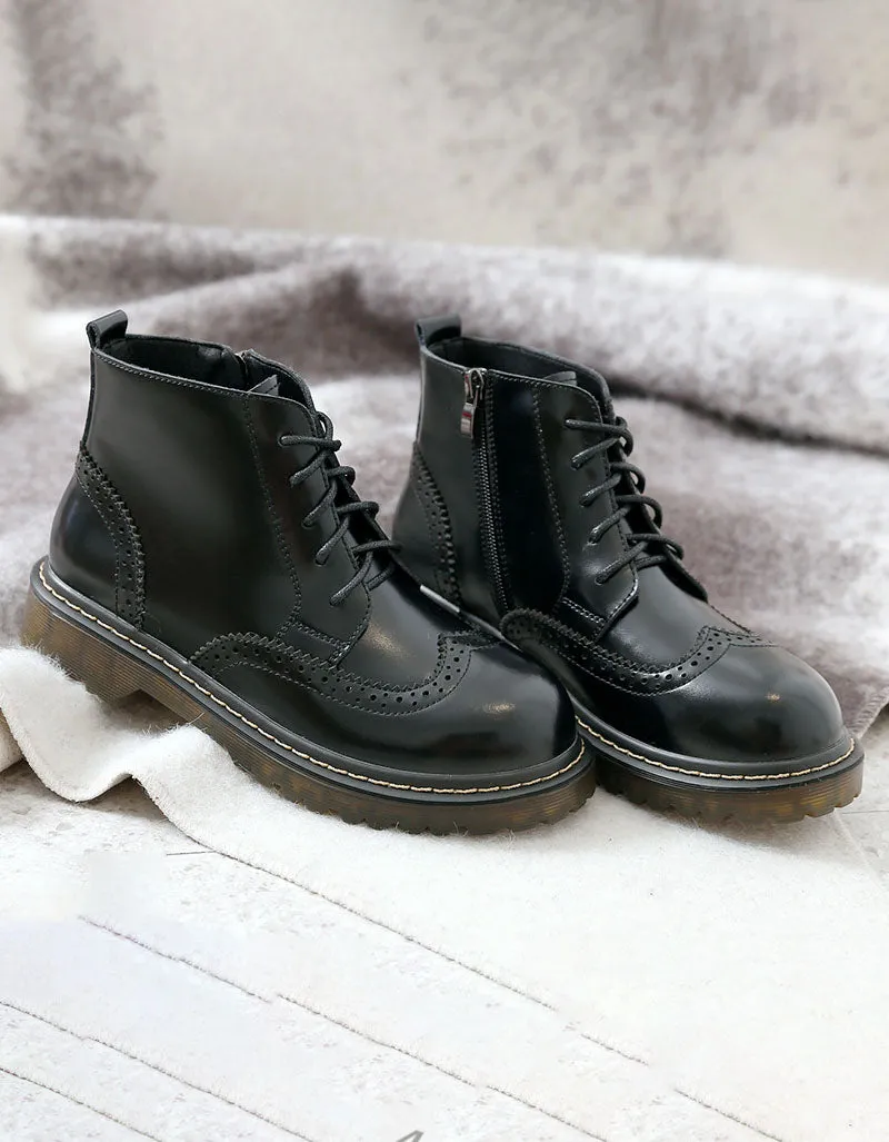 Round Toe British Brogue Style Lace Up Mary Jane Boots 41