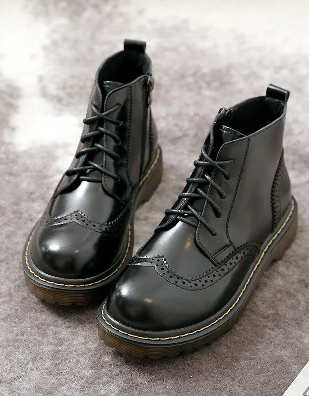 Round Toe British Brogue Style Lace Up Mary Jane Boots 41