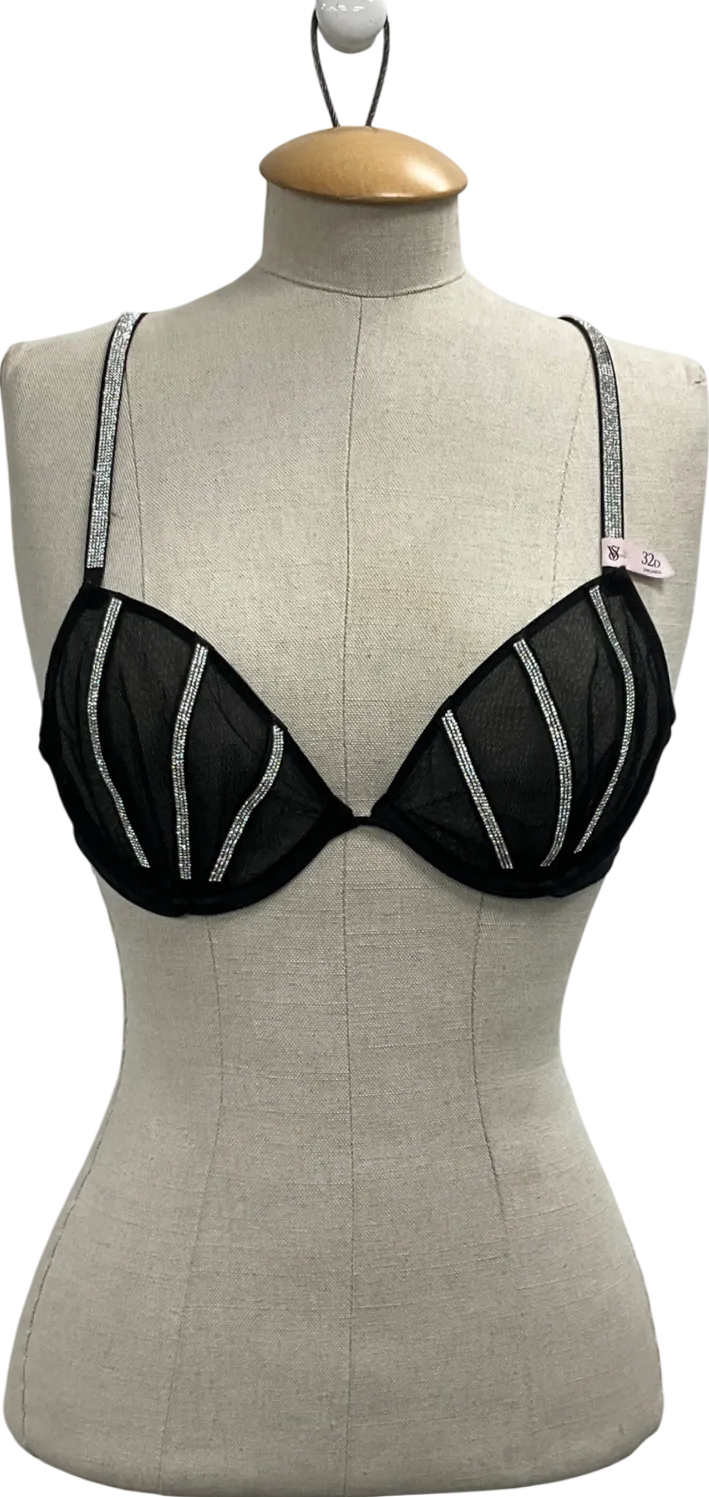 Victoria Secret Black Sheer Shine Unlined Low-cut Demi Bra UK 32D