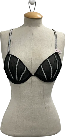 Victoria Secret Black Sheer Shine Unlined Low-cut Demi Bra UK 32D